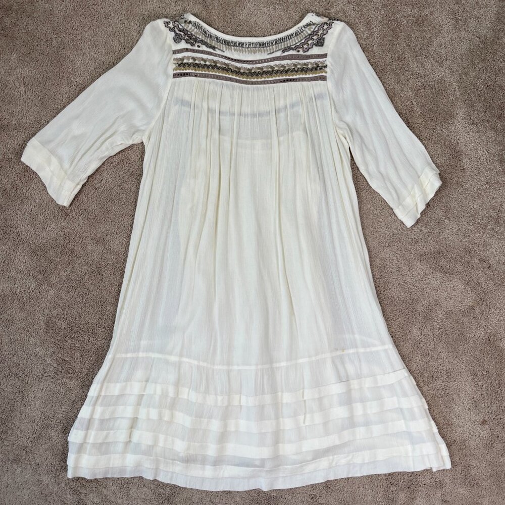 Free People Dress Women L Ivory Embroidered Beaded Wedding Bohemian Festival - Picture 12 of 13